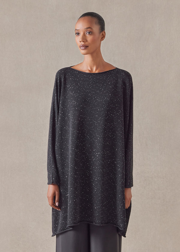 Eskandar Paillettes Slim Sleeve Sideways Knitted Kaftan Sweater - Long Plus