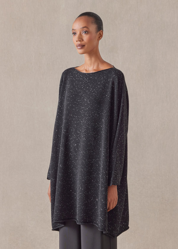 Eskandar Paillettes Slim Sleeve Sideways Knitted Kaftan Sweater - Long Plus