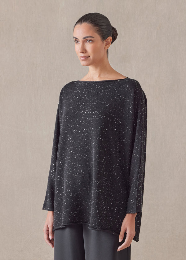 Eskandar Paillettes Slim Sleeve Sideways Knitted Sweater - Mid Plus