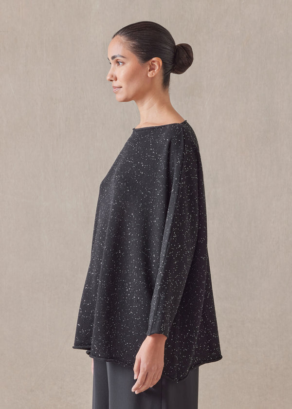 Eskandar Paillettes Slim Sleeve Sideways Knitted Sweater - Mid Plus