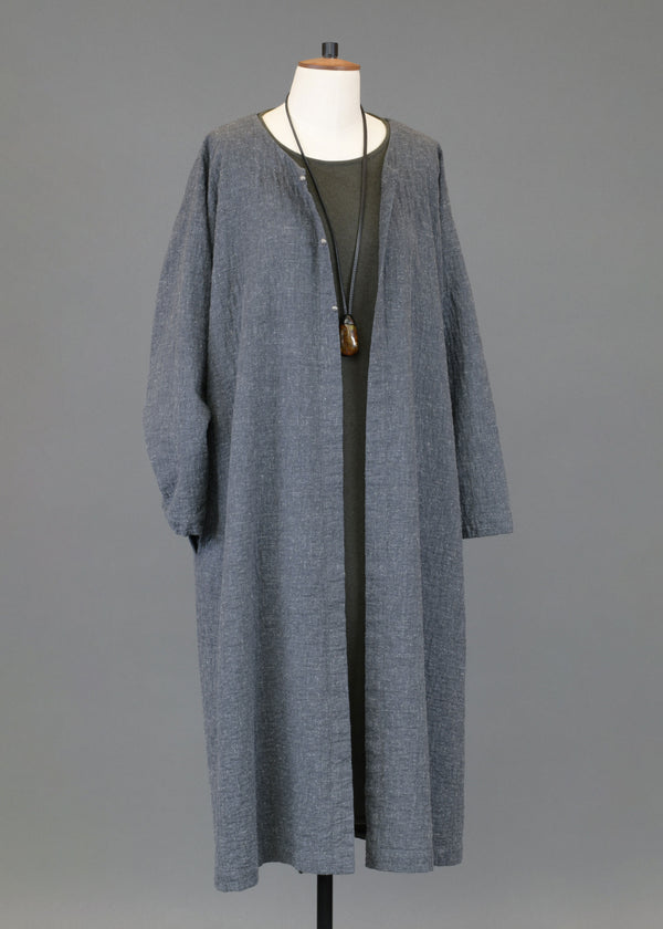 Eskandar Recycled Cotton A-line Side Panelled Round Neck Coat