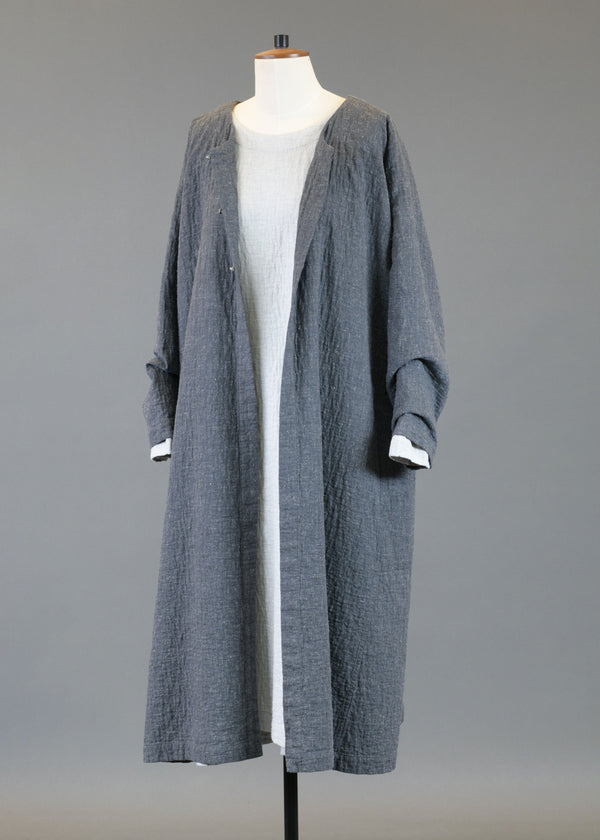eskandar recycled cotton a-line side panelled round neck coat