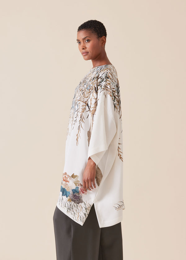 Eskandar Silk 3/4 Sleeve Bateau Neck Tunic - Long Plus