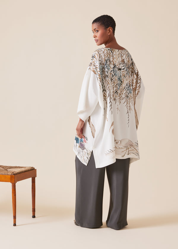 Eskandar Silk 3/4 Sleeve Bateau Neck Tunic - Long Plus