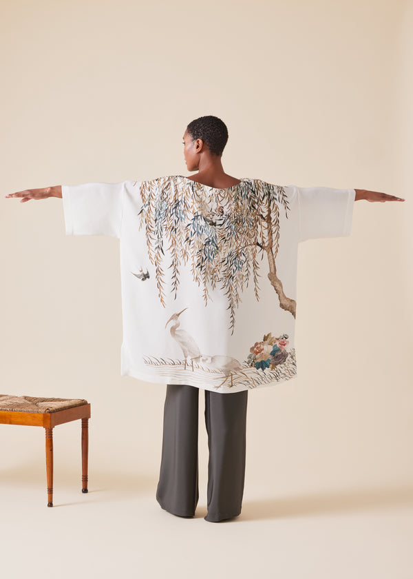 Eskandar Silk 3/4 Sleeve Bateau Neck Tunic - Long Plus