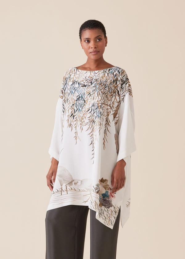 eskandar silk 3/4 sleeve bateau neck tunic - long plus