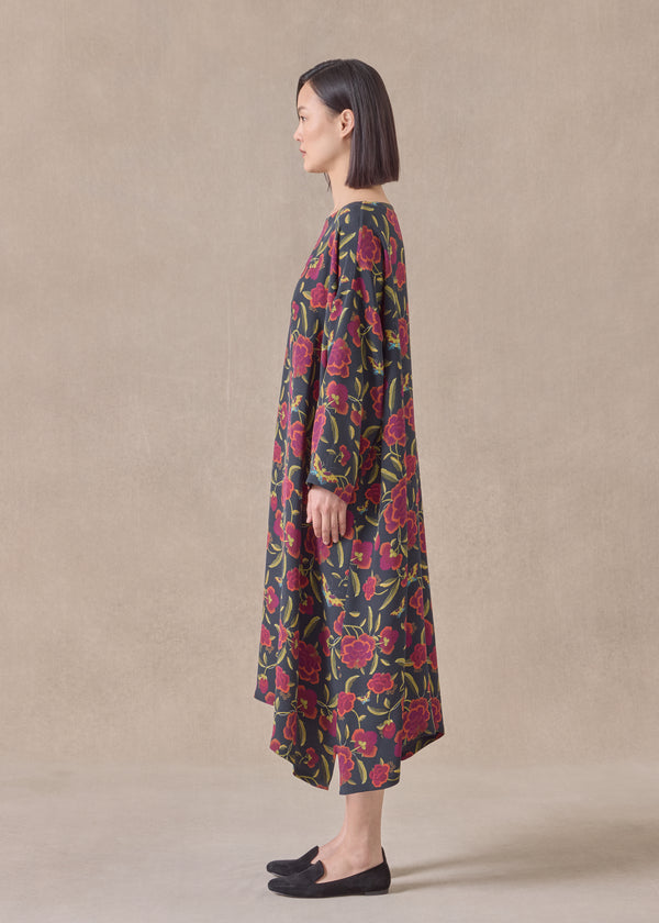 Eskandar Silk 3/4 Sleeve Wide A-line Scoop Neck Dress