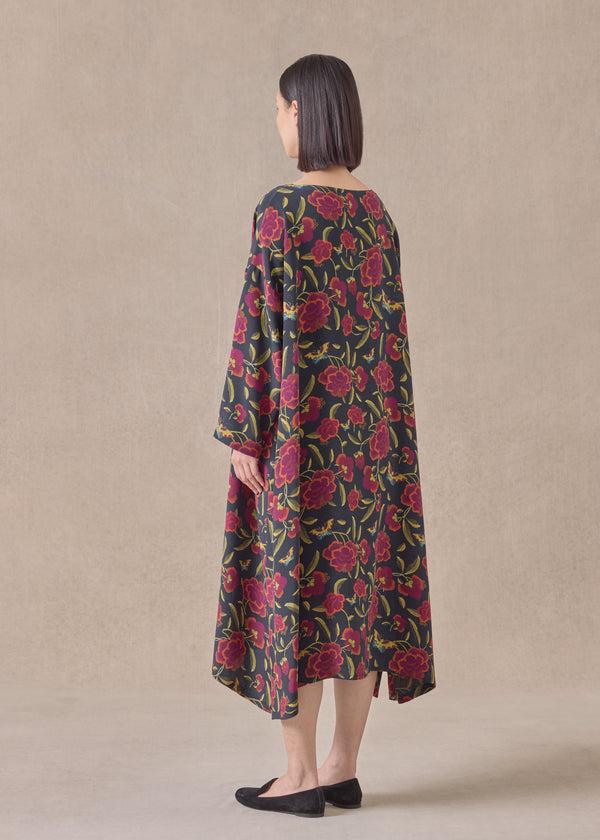 Eskandar Silk 3/4 Sleeve Wide A-line Scoop Neck Dress