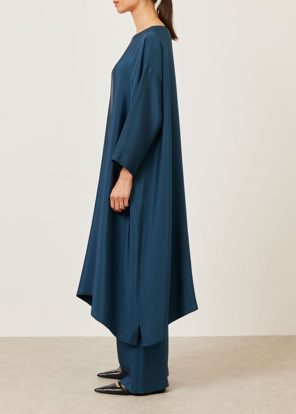 Eskandar Silk 3/4 Sleeve Wide A-line Scoop Neck Dress - Full Length