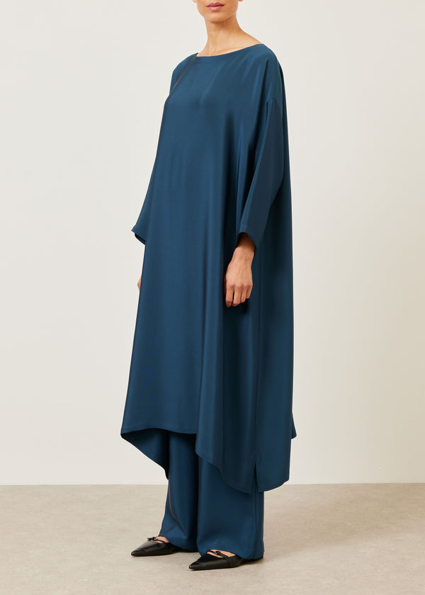 eskandar silk 3/4 sleeve wide a-line scoop neck dress - full length