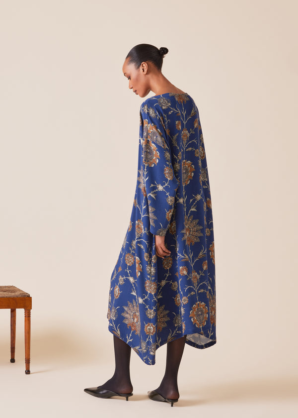 Eskandar Silk 3/4 Sleeve Wide A-line Scoop Neck Dress