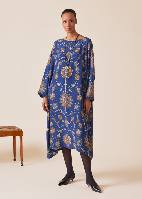 Eskandar Silk 3/4 Sleeve Wide A-line Scoop Neck Dress
