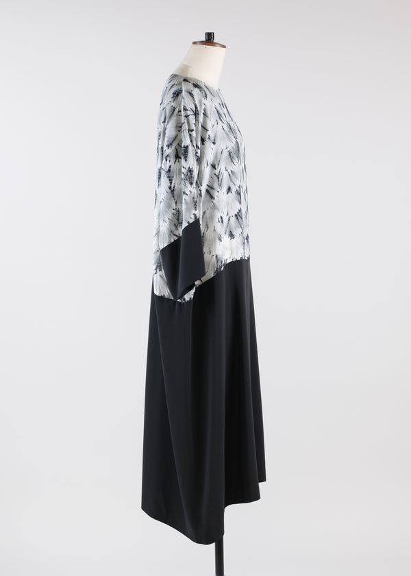 Eskandar Silk A-line Scoop Neck 3/4 Sleeve Dress With Contrast Panel