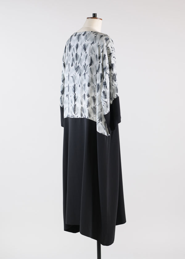 Eskandar Silk A-line Scoop Neck 3/4 Sleeve Dress With Contrast Panel