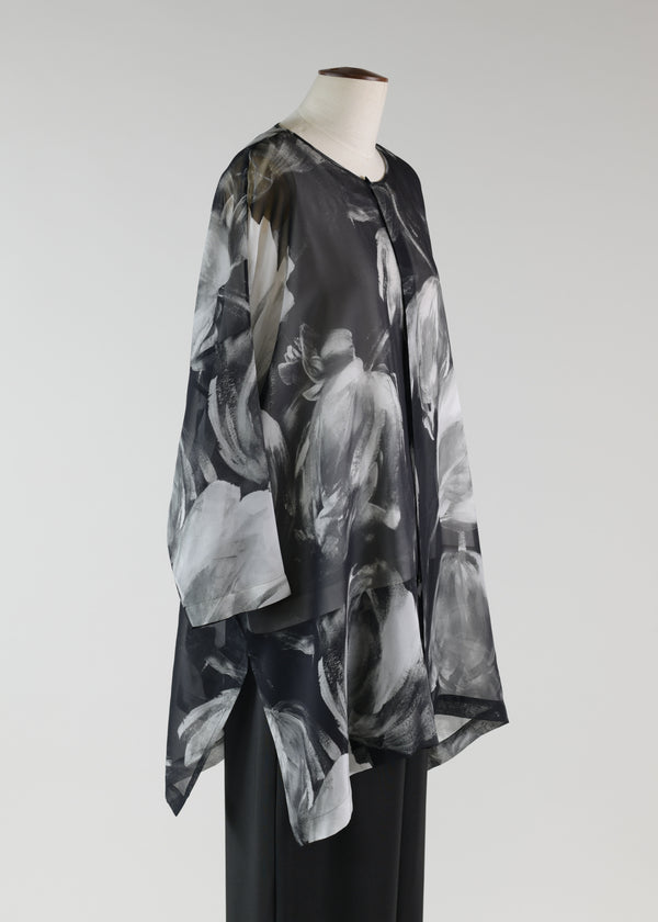 Eskandar Silk Bound Neck Shirt - Very Long With Slits