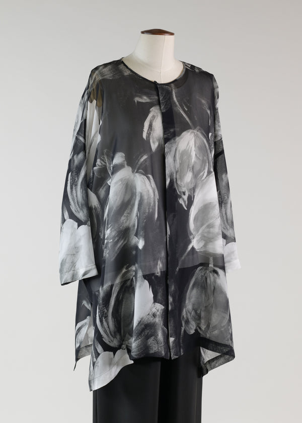 eskandar silk bound neck shirt - very long with slits