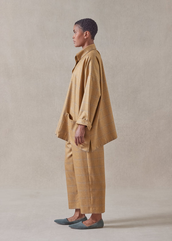 Eskandar Silk Cashmere Wide A-line Shirt Jacket With Collar - Long