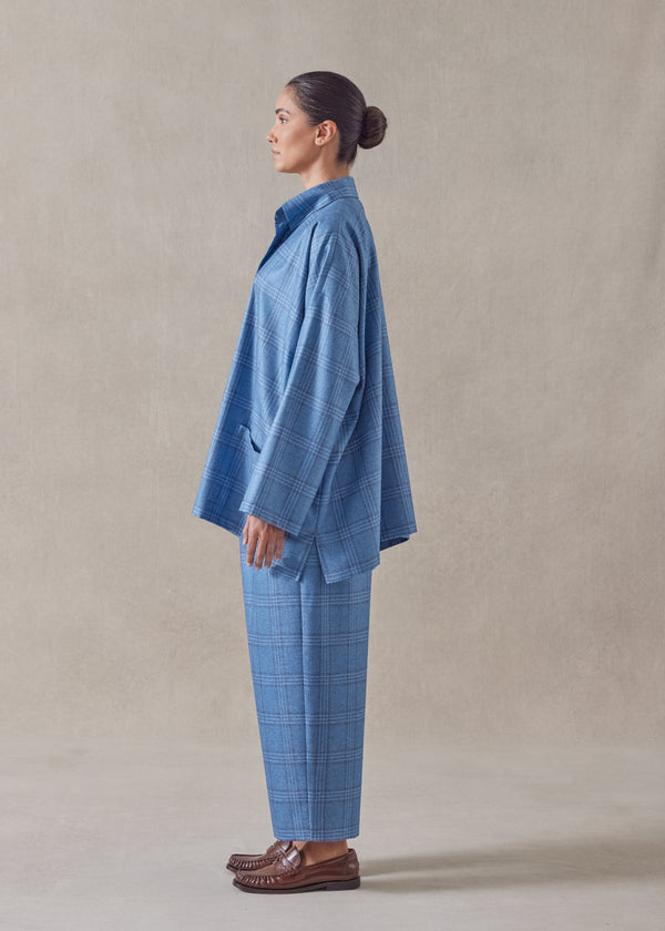 Eskandar Silk Cashmere Wide A-line Shirt Jacket With Collar - Long