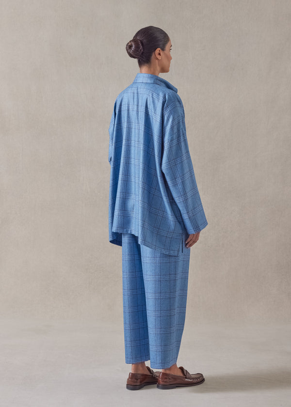 Eskandar Silk Cashmere Wide A-line Shirt Jacket With Collar - Long