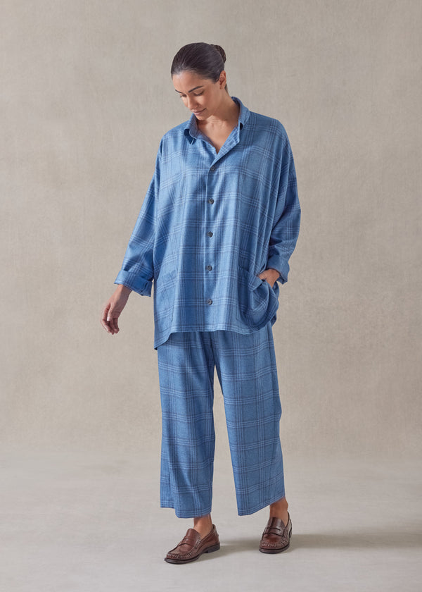 eskandar silk cashmere wide a-line shirt jacket with collar - long