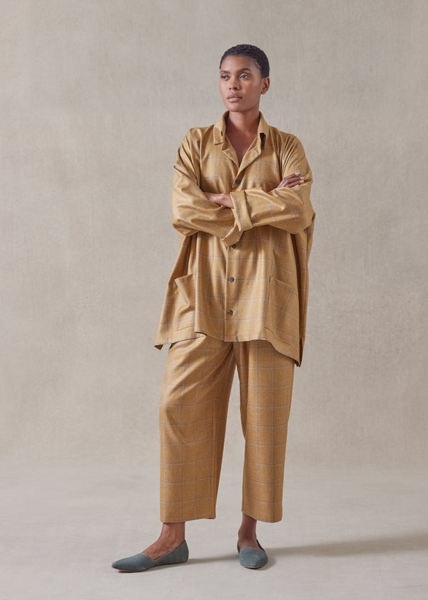 eskandar silk cashmere wide a-line shirt jacket with collar - long