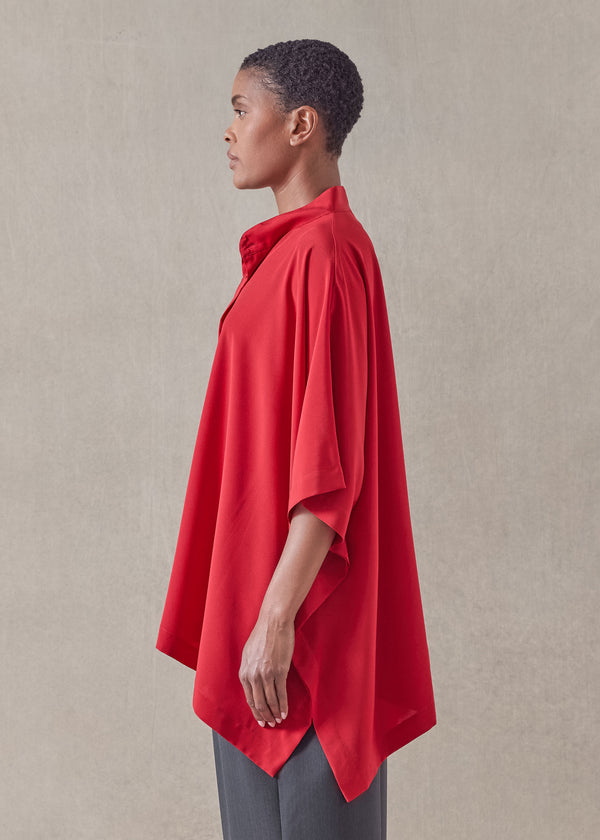 Eskandar Silk Collarless Longer Back Kaftan Shirt - Mid Plus