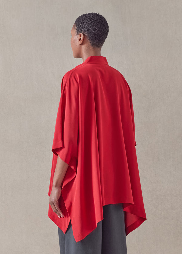 Eskandar Silk Collarless Longer Back Kaftan Shirt - Mid Plus