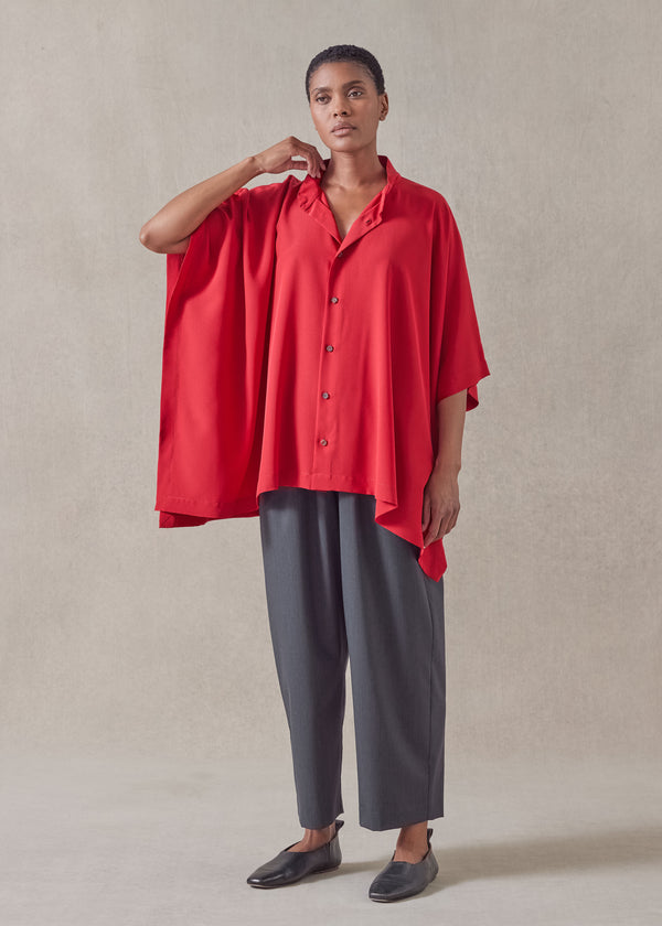 eskandar silk collarless longer back kaftan shirt - mid plus