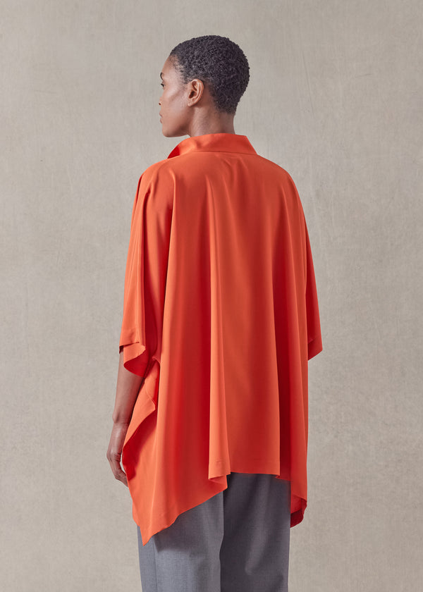 Eskandar Silk Collarless Longer Back Kaftan Shirt - Mid Plus