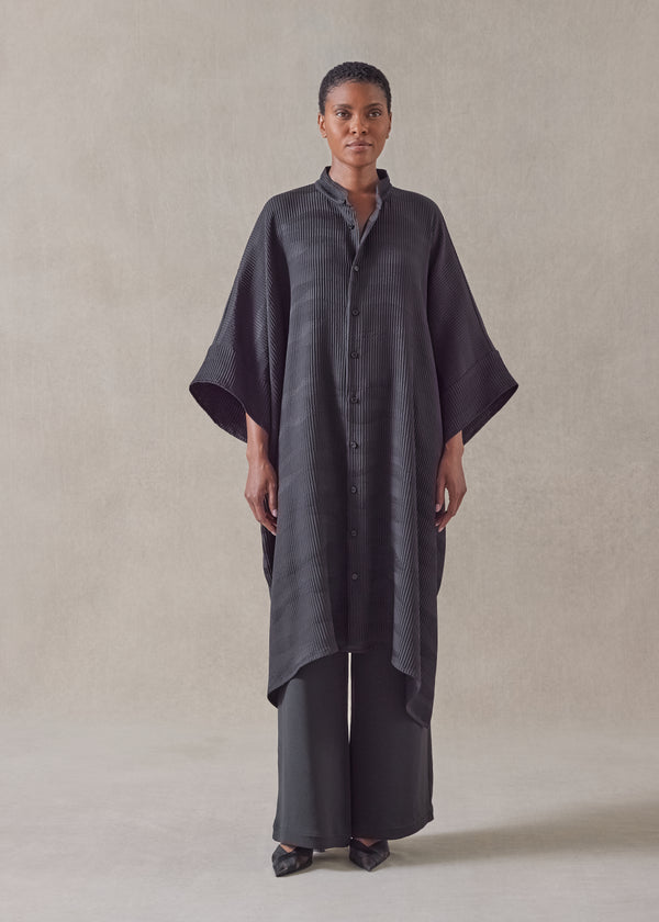 Eskandar Silk Collarless Short Sleeve Kaftan Shirt- Very Long