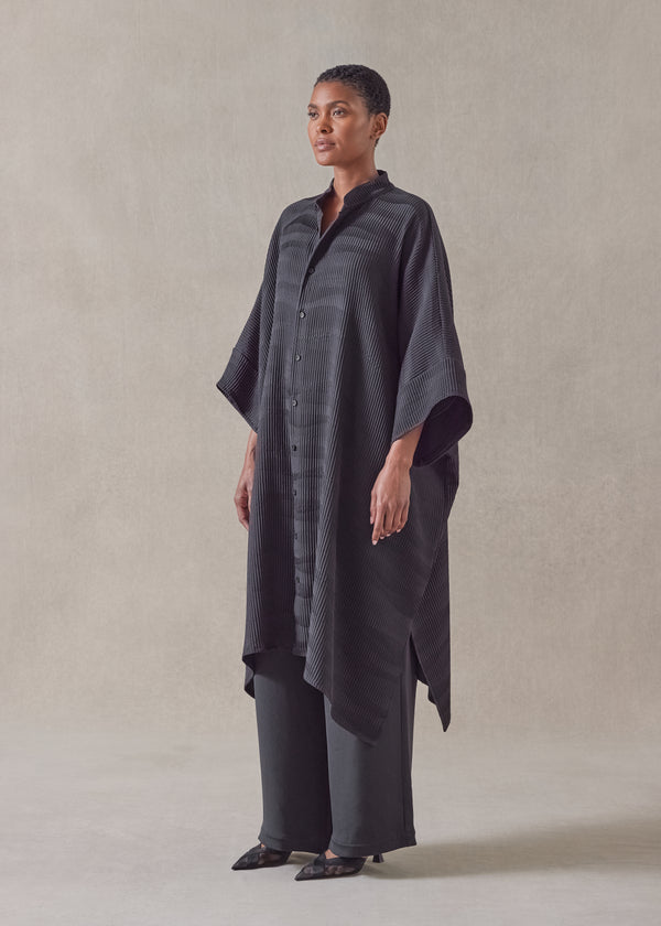 Eskandar Silk Collarless Short Sleeve Kaftan Shirt- Very Long