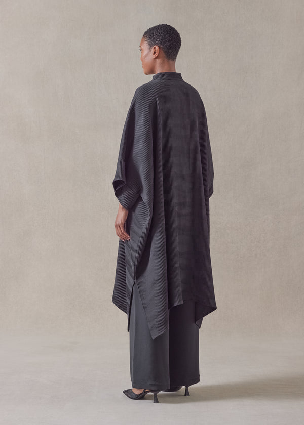 Eskandar Silk Collarless Short Sleeve Kaftan Shirt- Very Long