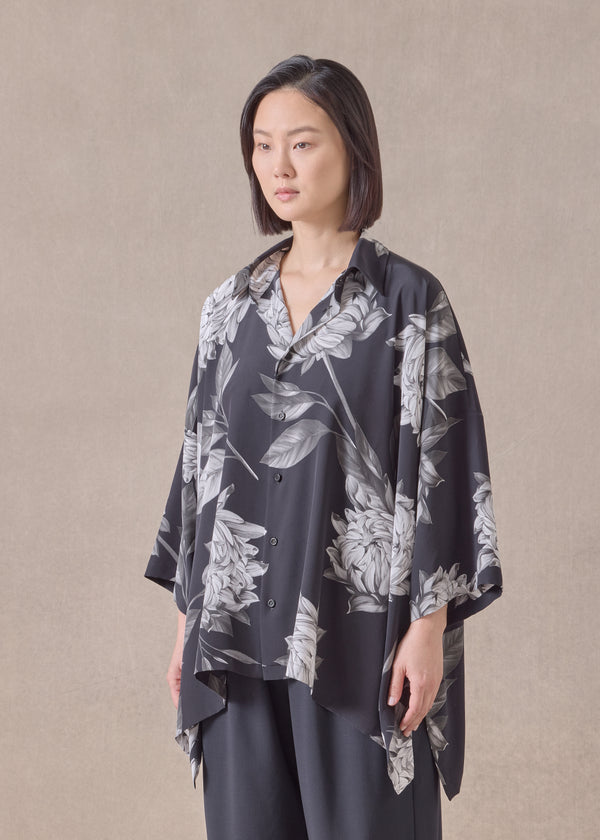 Eskandar Silk Dps Short Sleeve Shirt With Collar - Mid Plus