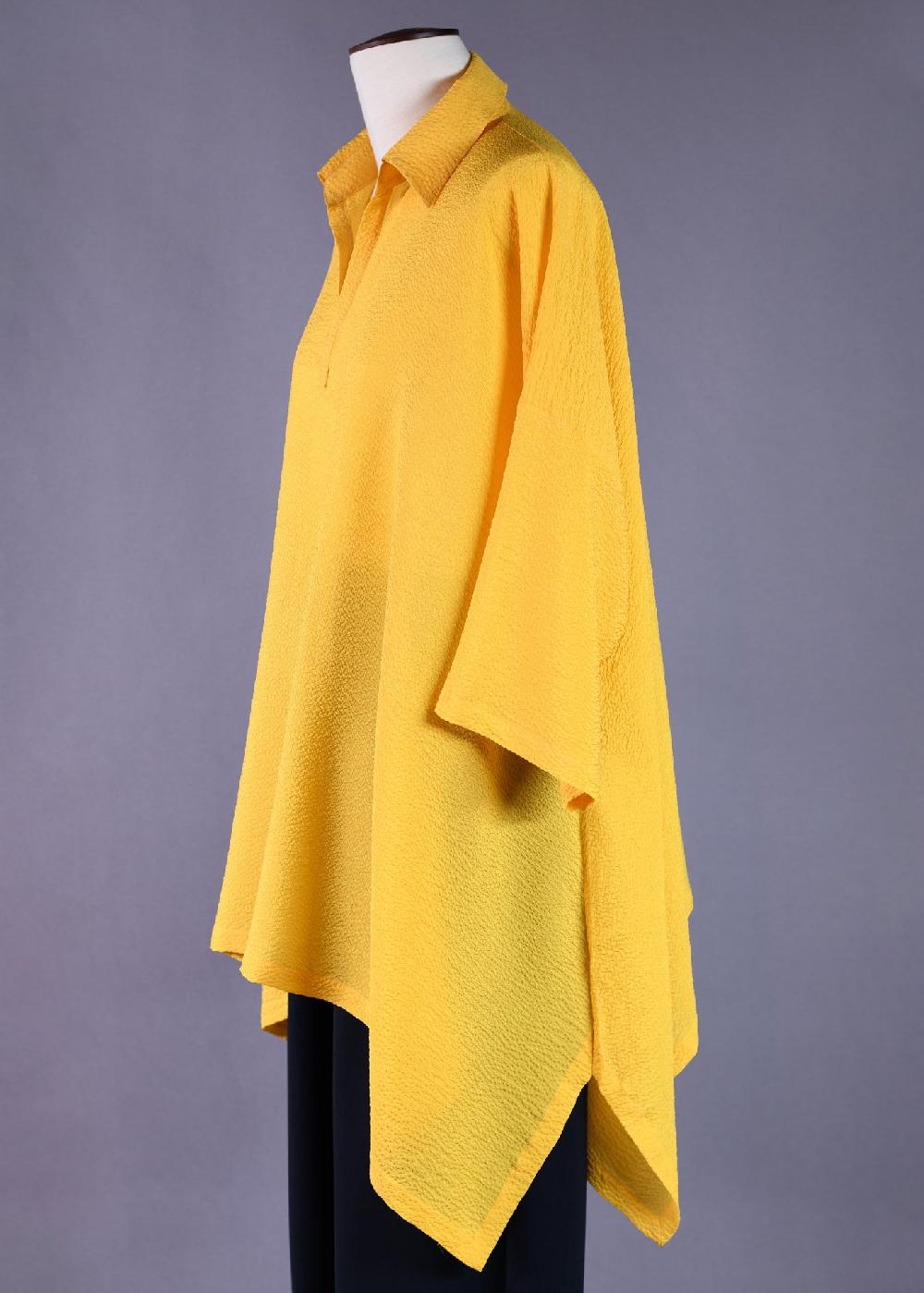 Eskandar Silk Dps Top With Collar And Front Placket Opening - Long