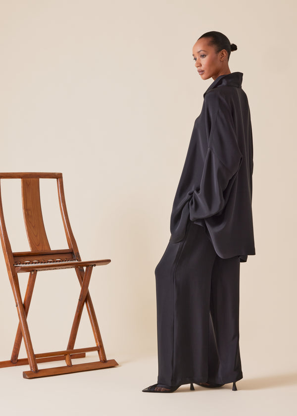 Eskandar Silk Imperial Tunic With Open Stand Collar - Long Plus