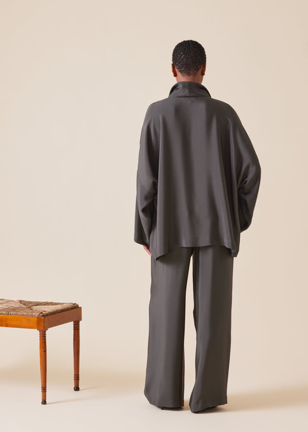 Eskandar Silk Imperial Tunic With Open Stand Collar - Mid Plus