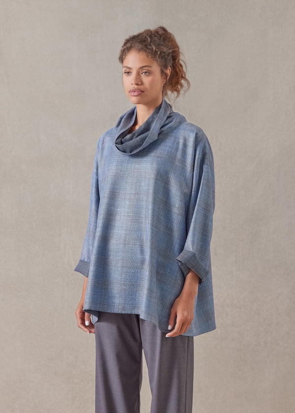 Eskandar Silk Linen Wool Mix Angled To Front Monks Top - Long