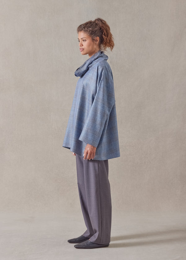 Eskandar Silk Linen Wool Mix Angled To Front Monks Top - Long