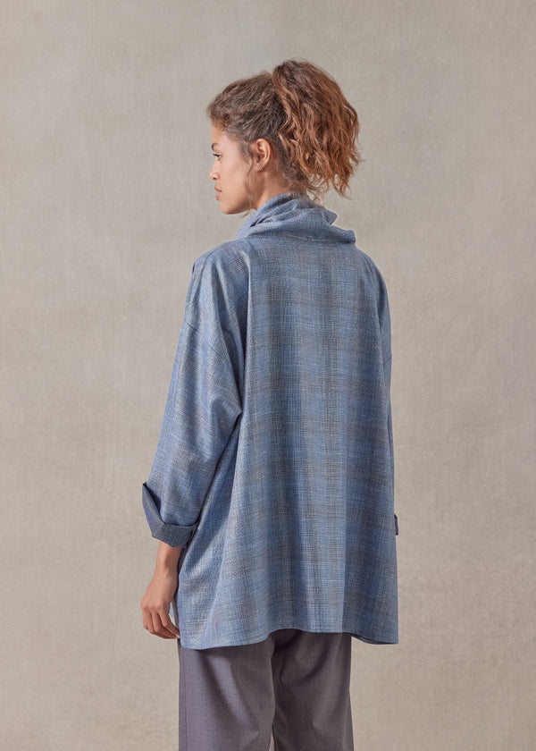 Eskandar Silk Linen Wool Mix Angled To Front Monks Top - Long