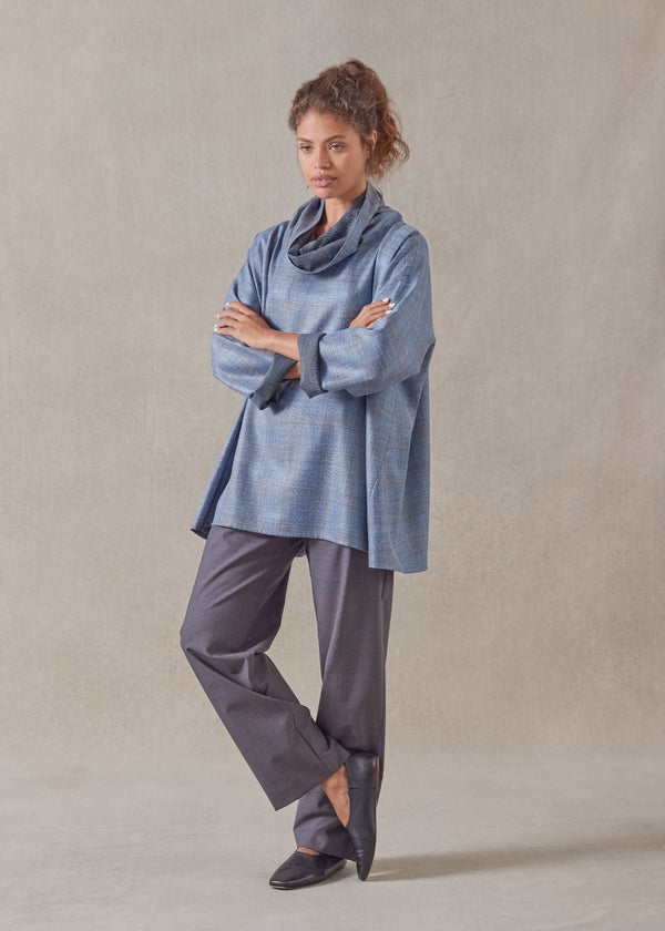 eskandar silk linen wool mix angled to front monks top - long