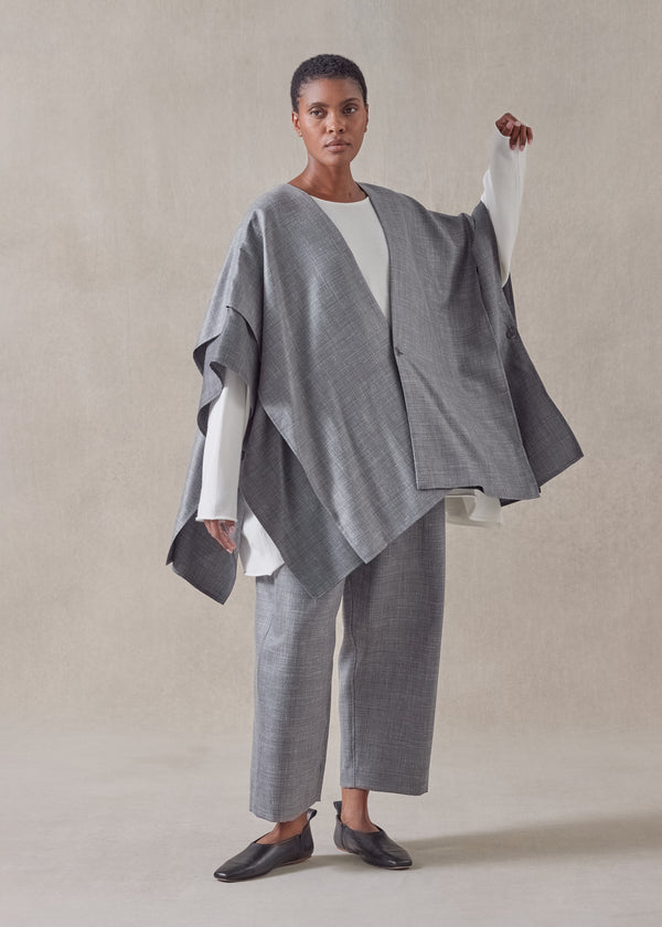 eskandar silk linen wool mix double layer blanket tabard - long