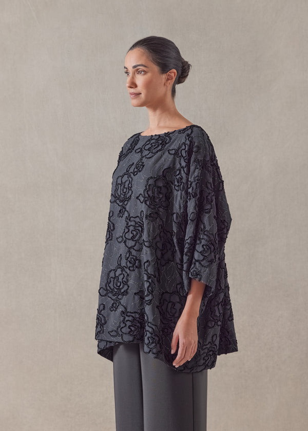 Eskandar Silk Mix 3/4 Sleeve Bateau Neck Tunic - Long