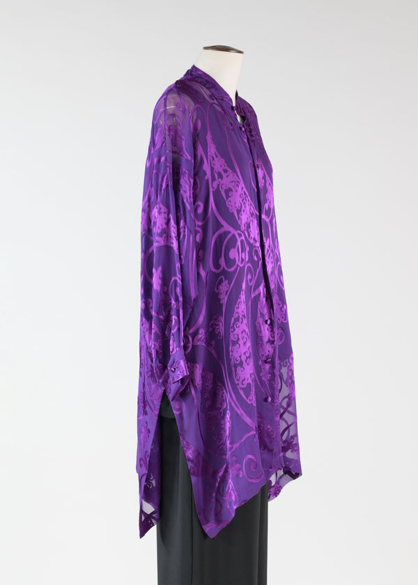 Eskandar Silk Mix Wide Collarlarless Shirt - Very Long With Slits