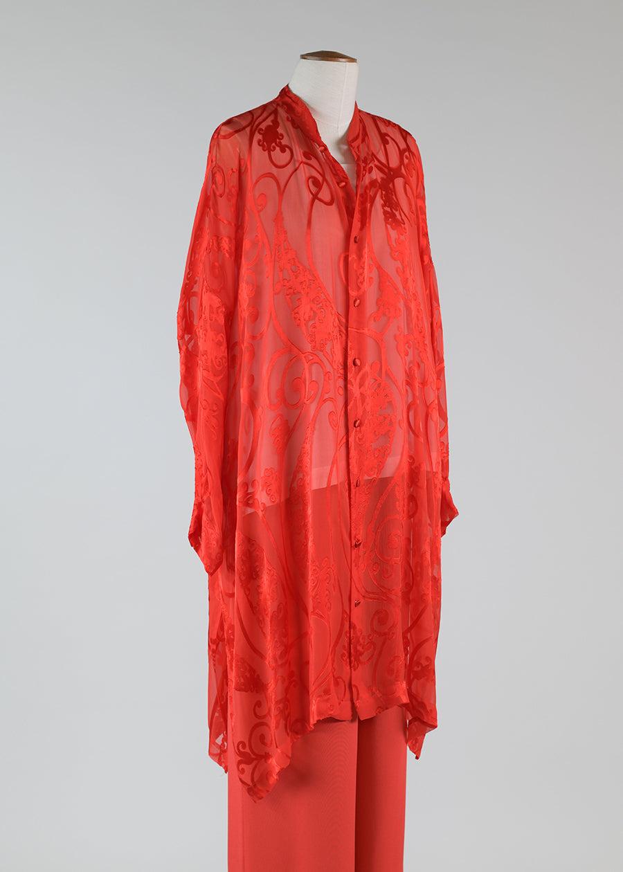 Eskandar Silk Mix Wide Collarlarless Shirt - Very Long With Slits