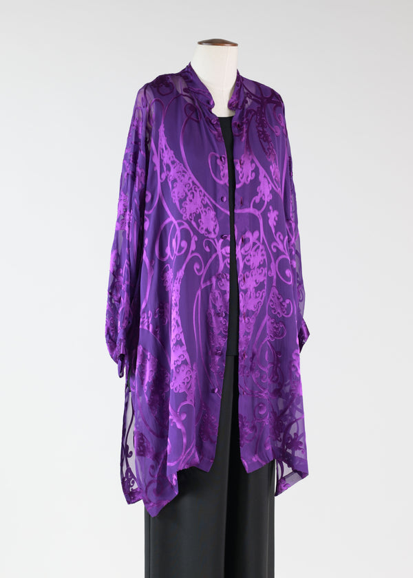 eskandar silk mix wide collarlarless shirt - very long with slits