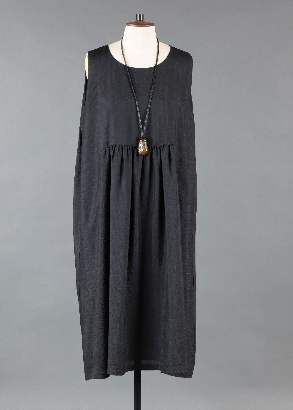 eskandar silk sleeveless round neck dress with 'pleated panels'