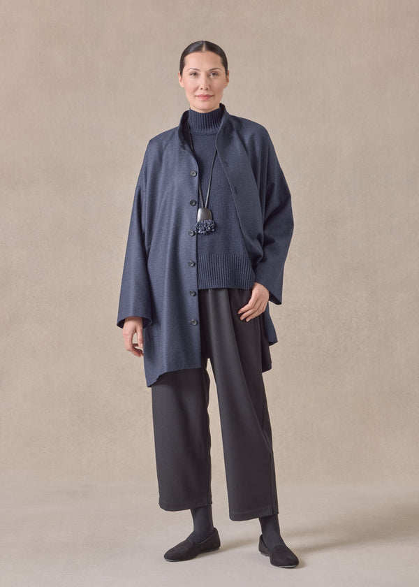 eskandar silk superfine wool mix wide a-line mandarin jacket - long plus