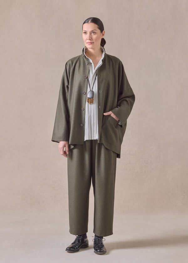 eskandar silk superfine wool mix wide longer back double stand collar jacket - long