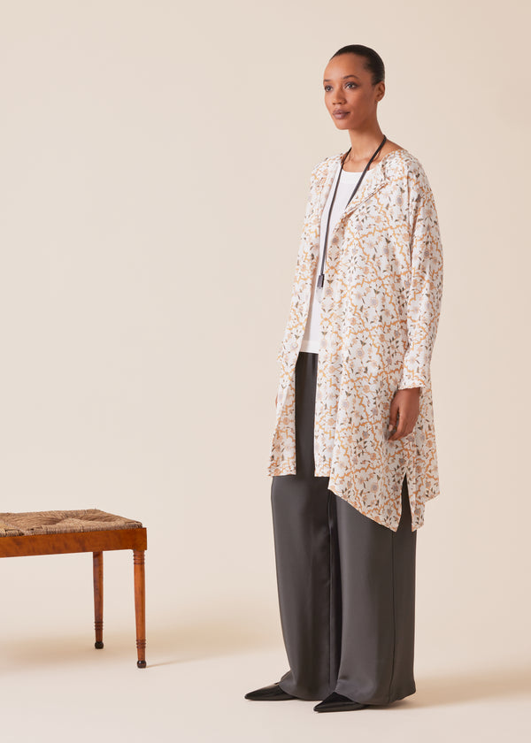 Eskandar Silk Wide A-line Bound Neck Shirt - Very Long With Slits