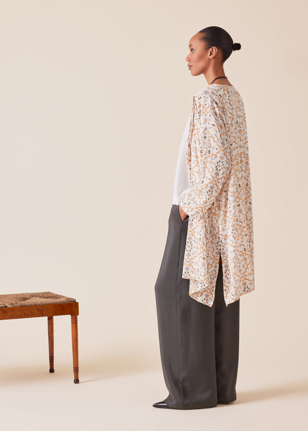 Eskandar Silk Wide A-line Bound Neck Shirt - Very Long With Slits